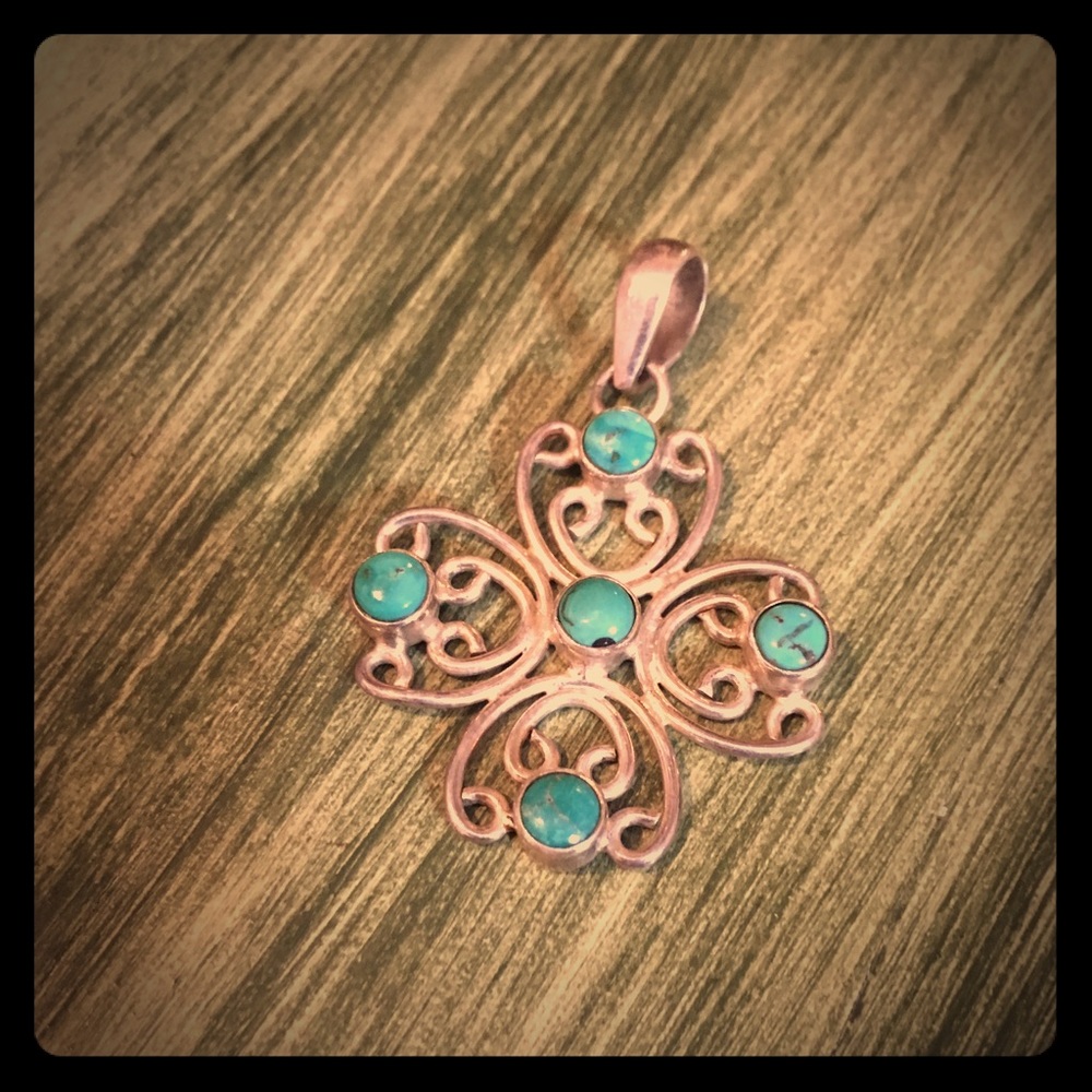 Vintage sterling filigree turquoise pendant